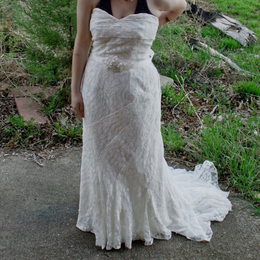 Lace Belted Wedding Dress with Train